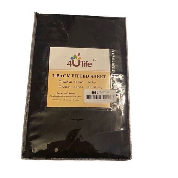 4U’life 2 Pack Fitted Full Sheet Black‎ - Picture 1 of 4